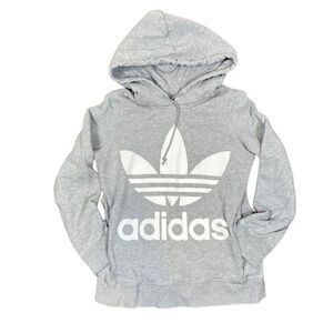 Adidas Originals Women's Gray Hoodie Kangaroo Pocket White Logo Size XS